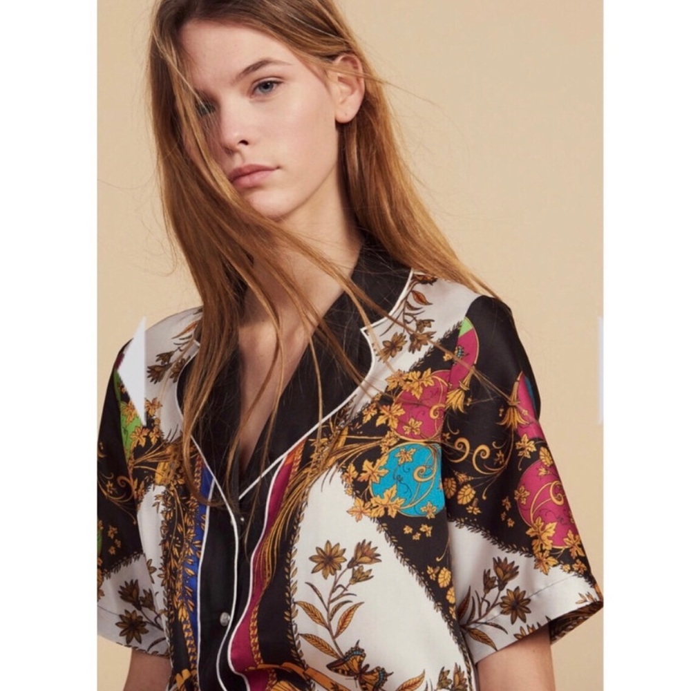 SANDRO short sleeve printed silk shirt